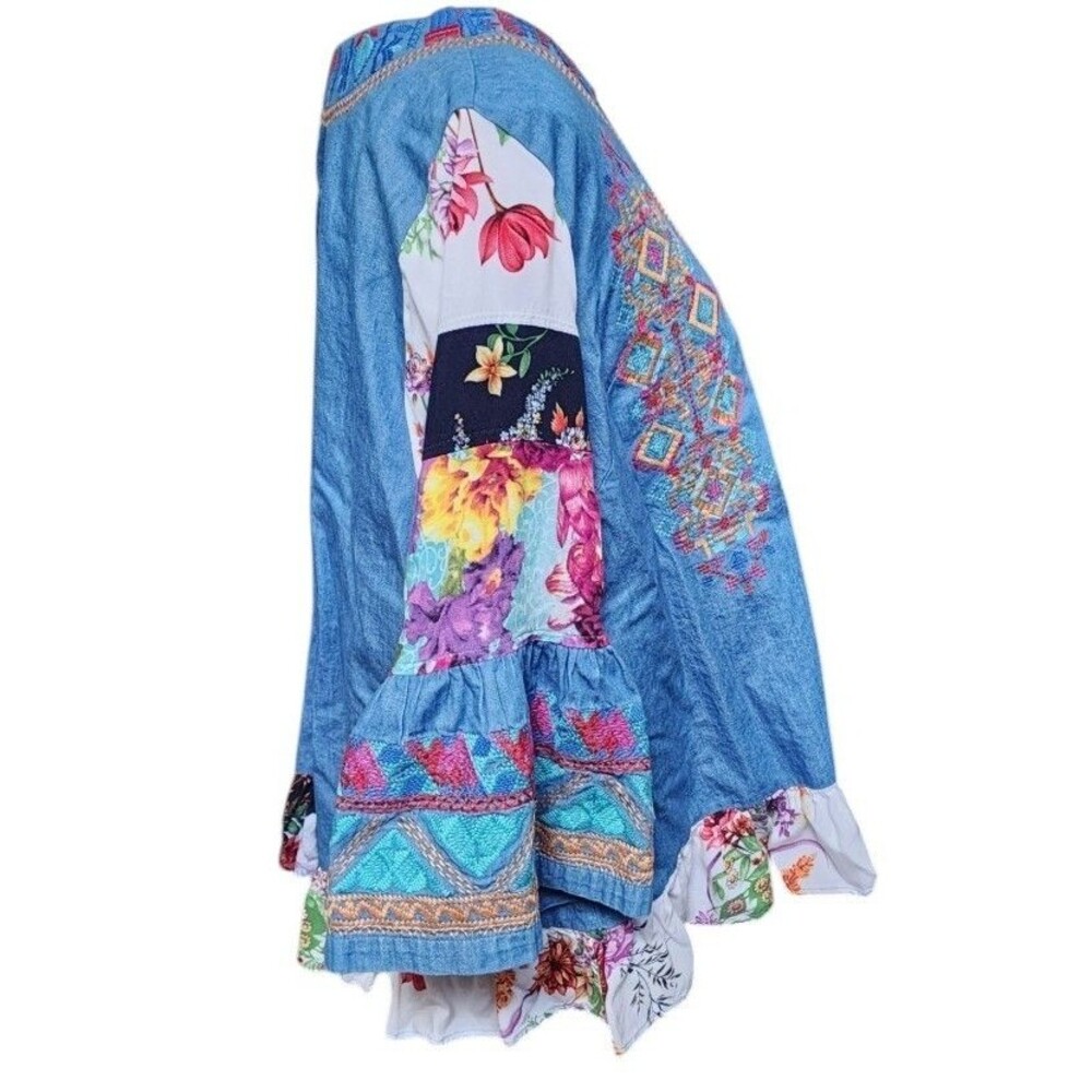 Calessa Embroidered Boho Top Size 1X Cotton Hippie - Picture 4 of 8